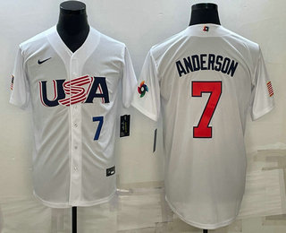 Mens USA Baseball #7 Tim Anderson Number 2023 White World Baseball Classic Stitched Jerseys